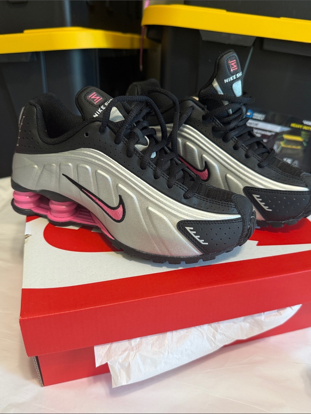 Nike Shox Running Sneakers in Black, Silver & Pink